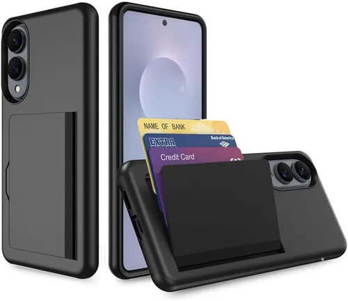 Miniatura 21 de Funda para Samsung Galaxy S25 con tarjetero, ranura para tarjeta de crédito Funda protectora tipo cartera - Negro
