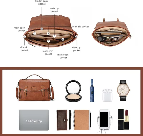 Miniatura 5 de OUKUPA Crossbody Messenger Bag For Women,Leather Briefcase Vintage Shoulder Laptop Handbag Satchel Computer Work Bag
