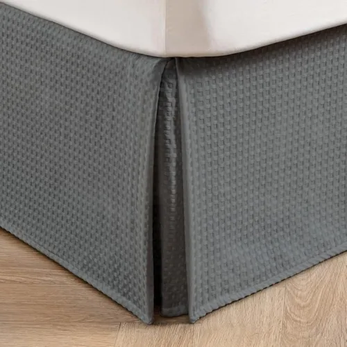 Miniatura 2 de MIYE Falda de cama plisada con tejido de gofre, volante de polvo a medida con caída de 12 pulgadas, ajuste fácil, lavable a máquina, sin esquinas