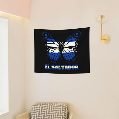 Miniatura 3 de Póster de tapiz de bandera de El Salvador de mariposa de 29 x 37 pulgadas, decoración del hogar, decoración para colgar en la pared, dormitorio