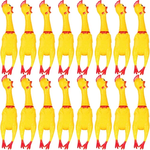 Miniatura 9 de Sratte Paquete de 16 juguetes de pollo chirriantes a granel, juguetes grandes de goma de pollo chirriante para mascotas, regalos para masticar