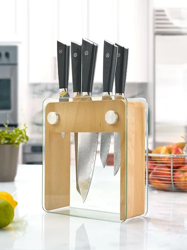Miniatura 6 de Mercer Culinary Juego de cuchillos de 6 piezas de acero de alta calidad con soporte de bloque de vidrio/madera, asas G10