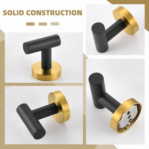 Miniatura 8 de Gancho de Toalla Angle Simple 2 Piezas, Oro y Negro, Soporte de Acero Inoxidable para Baño y Bata, Cuchillo Redondo para Toalla de Mano, Montado