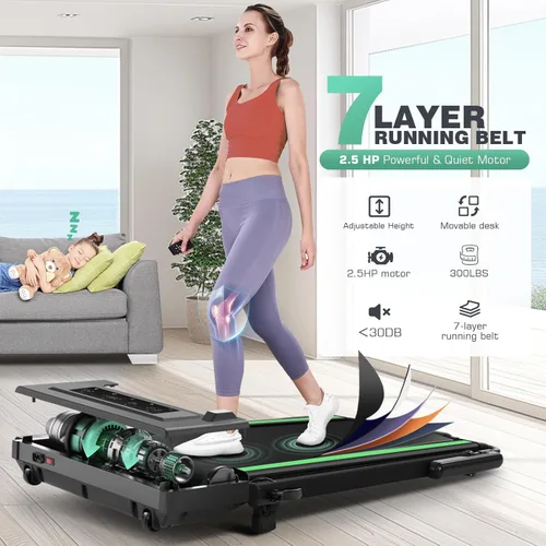 Miniatura 4 de ANCHEER Cinta de correr con inclinación del 12%/15% de 3.5HP, máquina plegable para debajo del escritorio con barra de mano, capacidad de 320-450lb