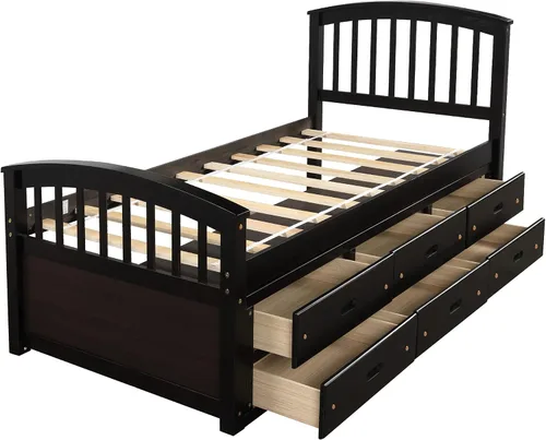 Miniatura 6 de Harper & Bright Designs Base de cama individual con cajones de almacenamiento, marco de cama de madera maciza, no necesita somier