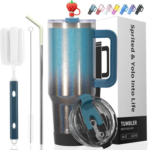 Miniatura 13 de Vaso de 20 oz con asa, vaso con tapa y pajita, vaso de doble pared con aislamiento de acero inoxidable para viajes (frío durante 34 horas), botella