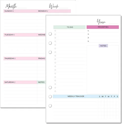 Insertos de planificador semanal sin fecha para planificadores encuadernados en anillos de tamaño A5, agendas kikiki.K, Filofax, LV GM, diseñador de
