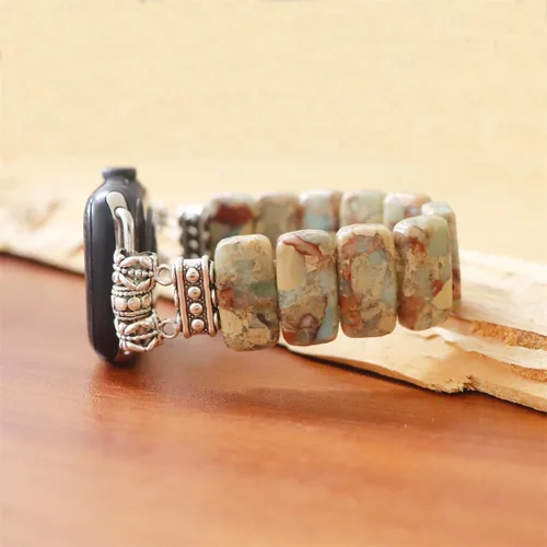 Miniatura 5 de Natural Stone Imperial Jasper Bracelet Beaded-Bands Compatibe with iWatch Series11 10 9 8 7 6 5 4 3 2 1, Handmade Elastic Stretch Beaded Strap For