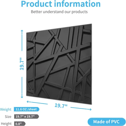 Miniatura 4 de Art3d 19.7 x 19.7 pulgadas (paquete de 12) rayas para panel de pared, color negro Negro (Stripes Black)
