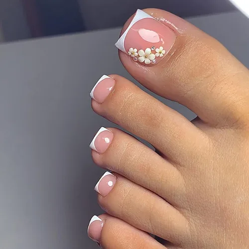 Miniatura 12 de Uñas postizas a presión con punta francesa blanca, uñas postizas cuadradas con diamantes de imitación, acrílico, rosa, polvo de purpurina, puntas