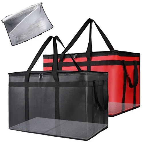 Miniatura 9 de Bodaon - Paquete de 2 bolsas aisladas para entrega de alimentos, XXXL, bolsa de mano para comida y comestibles con aislamiento para alimentos negro