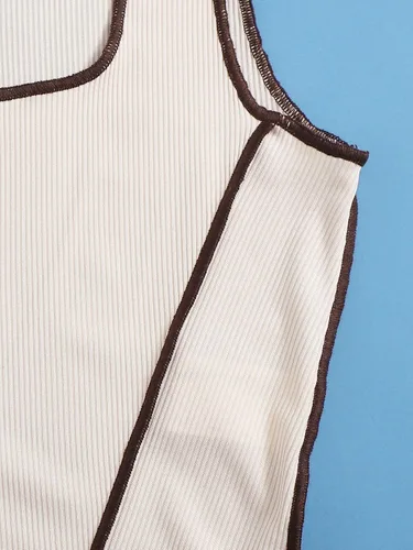 Miniatura 5 de SheIn Camiseta corta asimétrica Stitch sin mangas con cuello cuadrado para mujer