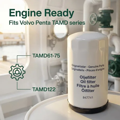 Miniatura 5 de 847741 21549542 Kit de filtro de aceite compatible con Volvo Penta TAMD71 TAMD72 TAMD63 AQ115 AQ130 Series Diesel Marine