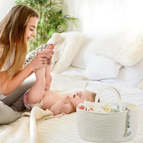 Miniatura 75 de Organizador de pañales para bebé con cuerda de algodón para niña o niño, cesta de almacenamiento portátil para guardería, bolsa de transporte