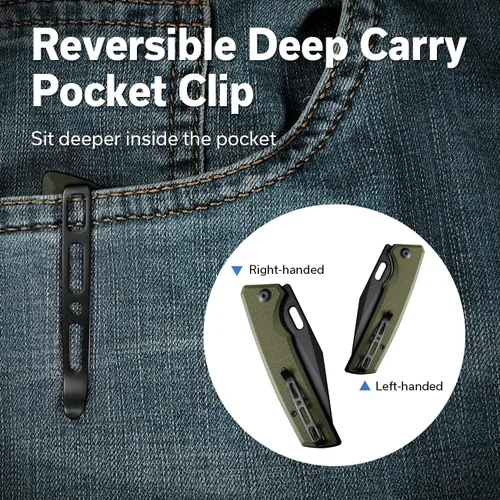 Miniatura 6 de SENCUT GlideStrike - Cuchillo de bolsillo para EDC, cuchillo plegable con apertura de orificio para el pulgar, mango grueso G10 texturizado con clip