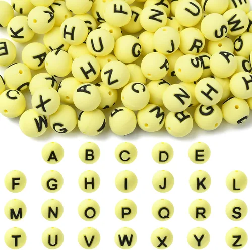 26 cuentas de silicona con letras de 0.59 pulgadas para hacer llaveros, cuentas focales redondas de silicona A-Z para bolígrafos, pulseras, collares