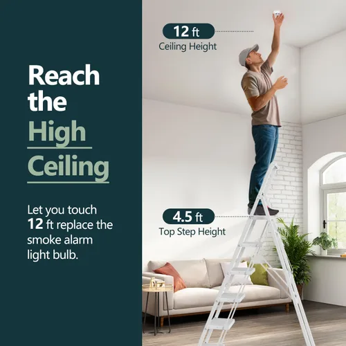 Miniatura 2 de WOA WOA Escalera de 6 peldaños, escaleras plegables ligeras con peldaños anchos, escalera delgada para espacios estrechos, escalera alta para techos
