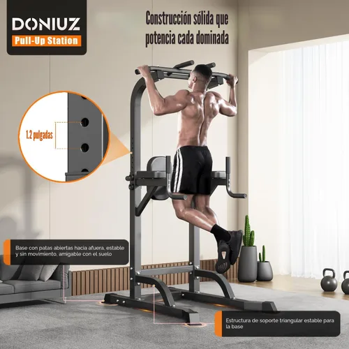 Miniatura 5 de DONIUZ Torre de Potencia Barra de Dominadas y Estación de Fondos, Gimnasio Multifuncional para Casa, Equipo de Entrenamiento de Fuerza, Altura Negro