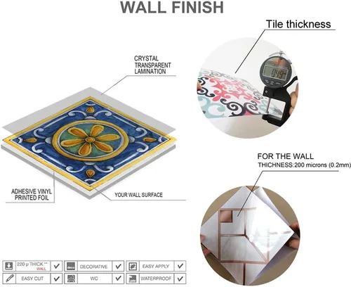 Miniatura 4 de 25 calcomanías de azulejos estilo mandala, murales tradicionales de bricolaje de 4 x 4 pulgadas, azulejos impermeables a prueba de aceite, Mtl-01