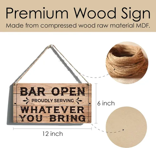 Miniatura 5 de Qious - Letrero de madera colgante para bar, regalo, decoración rústica de pared, placa de arte para casa de campo, decoración para el hogar, 12 x 6