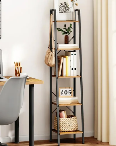 Miniatura 5 de Hzuaneri - Estantería escalera, estantería con soporte para libros, estante de almacenamiento de esquina independiente con 2 ganchos para oficina