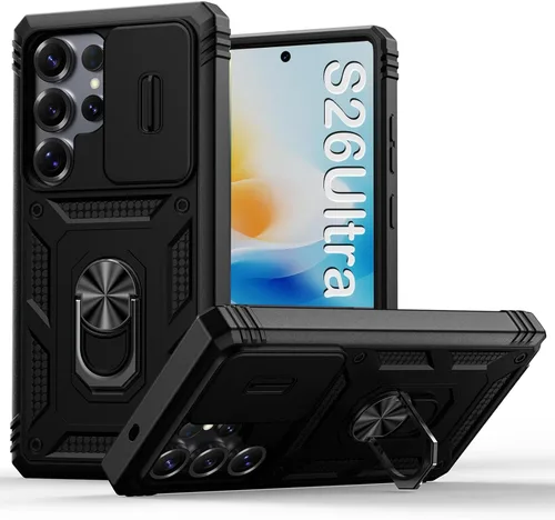 Miniatura 116 de PASNEW Funda para Samsung Galaxy S22 Ultra 5G, cubierta de cámara deslizante y soporte de dedo de metal giratorio de 360°, militar, resistente, a