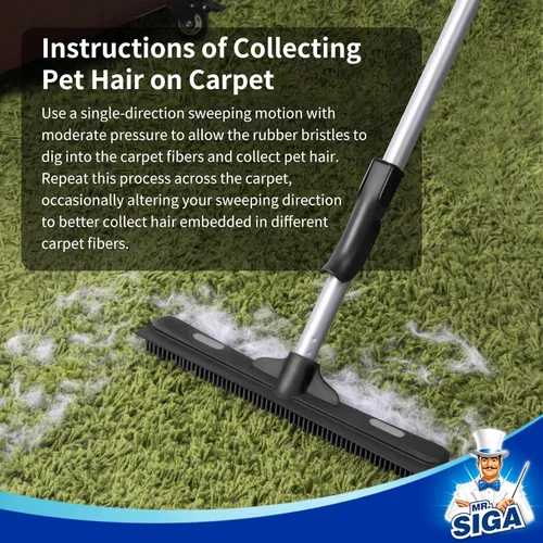 Miniatura 3 de MR.SIGA Escoba de goma para depilación de mascotas con escoba incorporada, cepillo de piso 3 en 1 para alfombra, mango ajustable de 61 pulgadas
