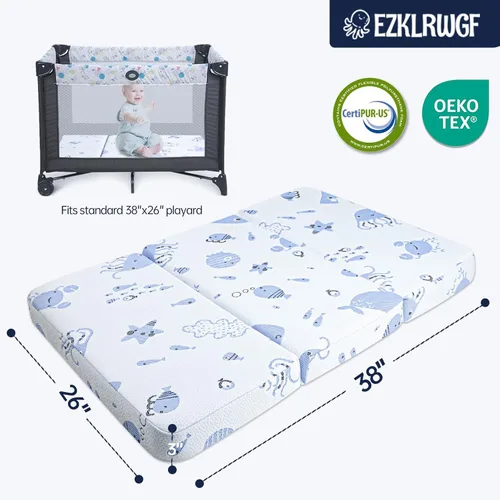 Miniatura 2 de Trifold Pack and Play Mattress,Dual Sided Soft & Firm Premium Memory Foam Portable Pack N Play Mattress with Removable Washable Cover