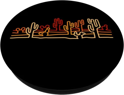 Miniatura 2 de Desert Cactus Minimalista Retro Línea Naranja Arte Salvaje Oeste PopSockets Estándar PopGrip