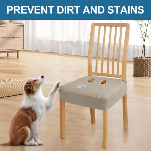 Miniatura 6 de Smiry Juego de 4 fundas de asiento impermeables para sillas de comedor, tela jacquard elástica, extraíble y lavable, fundas protectoras de asiento