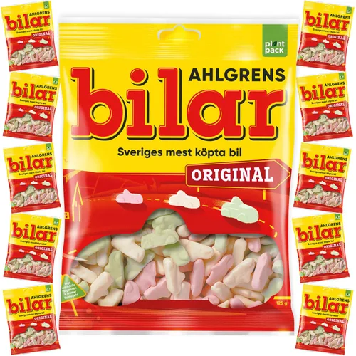 10 bolsas x 4.41 oz de Ahlgrens Bilar Original – Dulces suecos de Suecia – Masticables – Caramelos de malvavisco – Autos – Caramelos de gomita –