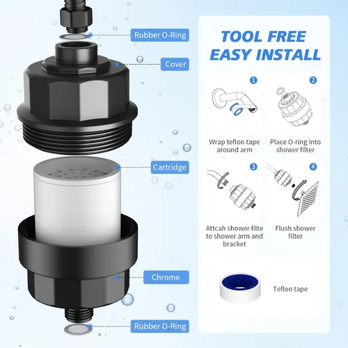 Miniatura 8 de Filtro de ducha de 20 etapas para agua dura, con 1 cartucho reemplazable, filtro de agua de ducha de alto rendimiento para eliminar cloro y flúor