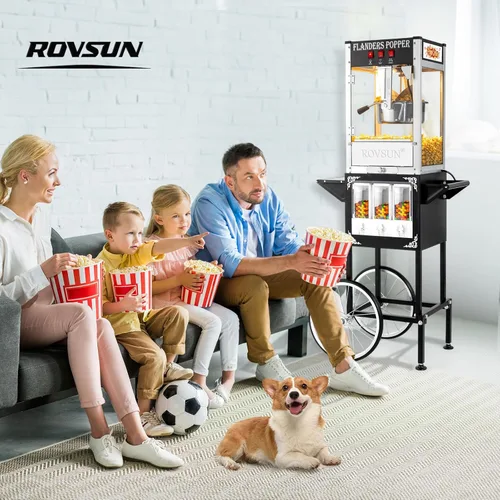 Miniatura 8 de ROVSUN - Máquina de palomitas con carro, ruedas y hervidor de 8 oz, hace hasta 32 tazas, Certificado ETL, máquina de palomitas con dispensadores