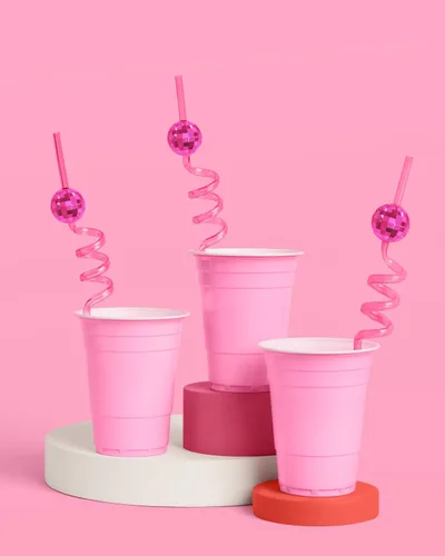 Miniatura 2 de xo, Fetti Juego de pajitas espirales de bola de discoteca rosa, 12 piezas, decoraciones de fiesta de cumpleaños, regalo de fiesta de club de poni