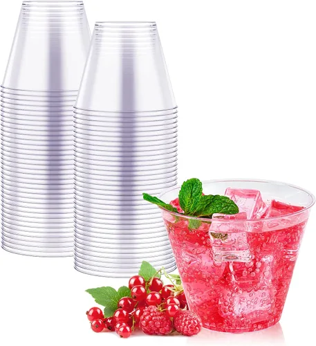 JOLLY CHEF Vasos desechables de plástico transparente de 9 onzas, paquete de 50 vasos desechables para boda, Acción de Gracias, fiesta de Navidad
