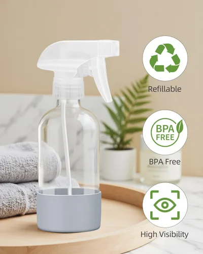 Miniatura 6 de Worldgsb Paquete de 4 botellas de vidrio con atomizador de 8 onzas, envases recargables vacíos con protección de funda de silicona, botellas de Azul