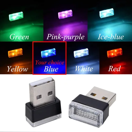 Miniatura 2 de Febrytold - 2 unidades de luces LED USB miniatura universales azules para el interior del automóvil, luces ambientales para crear una atmósfera