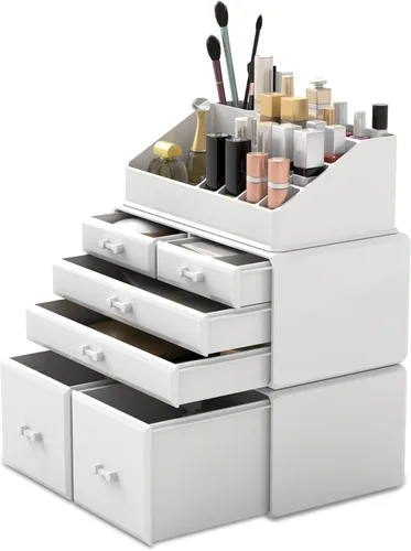 Miniatura 10 de READAEER Organizador de maquillaje 3 piezas Estuche de almacenamiento de cosméticos con 6 cajones (negro)