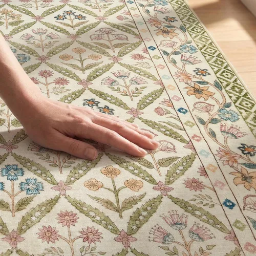 Miniatura 8 de jinchan Haden - Alfombra de entrada de 2 x 3 pulgadas, diseño floral vintage, lavable, suave, antideslizante, de pelo bajo, para puerta, cocina