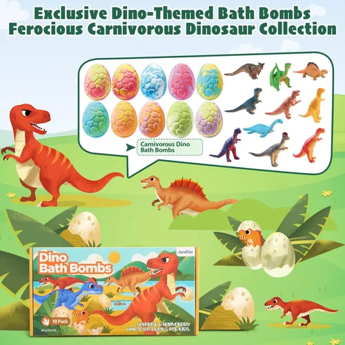 Miniatura 2 de Bombas de baño de dinosaurio para niños con sorpresa en el interior, paquete de 10 huevos de dinosaurio naturales con juguetes exclusivos de Paquete