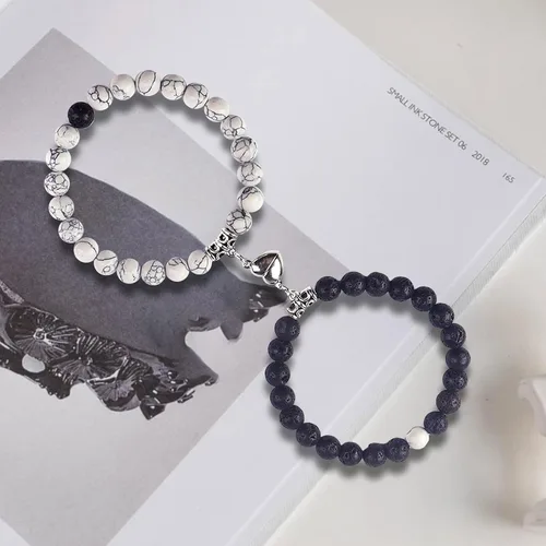 Miniatura 5 de 2 PCS Magnetic Couples Bracelets, Natural Stone Energy Stone Beads Bracelet Set His and Hers Long Distance Relationship Bracelet for Boyfriend