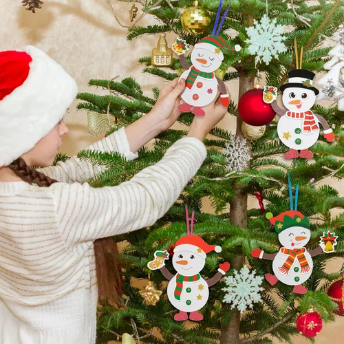 Miniatura 4 de Fennoral Paquete de 12 kits de manualidades de muñeco de nieve para niños, crea tus propios muñecos de nieve con espuma adhesiva, adornos