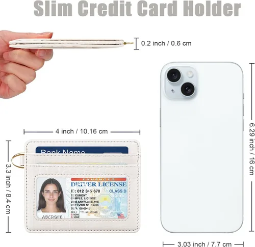 Miniatura 3 de Bolsillo frontal minimalista delgado con bloqueo RFID para tarjetas de crédito, cartera pequeña, bonita funda para tarjetas para mujeres, beige