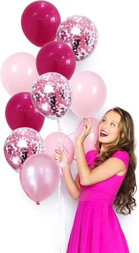Miniatura 3 de Togvu Globos rosa intenso y rosa bebé, 60 paquetes de 30,5 cm, globos de látex rosa premium con globo de confeti para decoración de fiesta de San