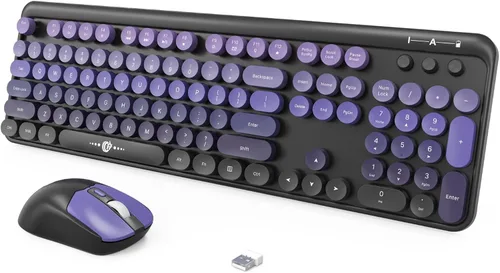 FOPETT Combo de teclado y ratón inalámbrico, 104 teclas de tamaño completo 2.4 GHz, teclados coloridos con teclas redondas, receptor USB Plug and
