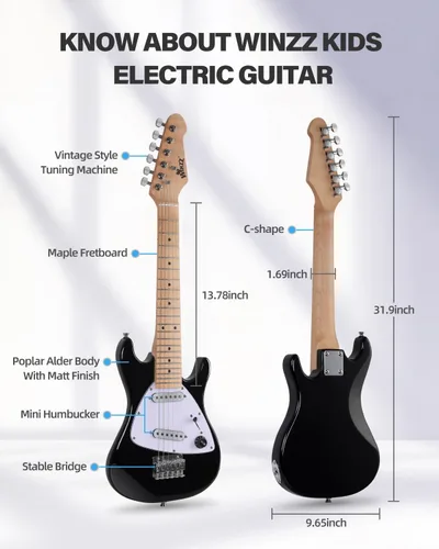 Miniatura 5 de Winzz - Guitarra eléctrica para niños de 30 pulgadas, kit para principiantes, guitarra eléctrica mini de tamaño 1/4 para niños, juego completo