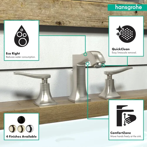 Miniatura 4 de hansgrohe Metris C 31073821 - Grifo de lavabo de baño de 3 agujeros de repuesto clásico fácil de limpiar en níquel cepillado cepillado níquel