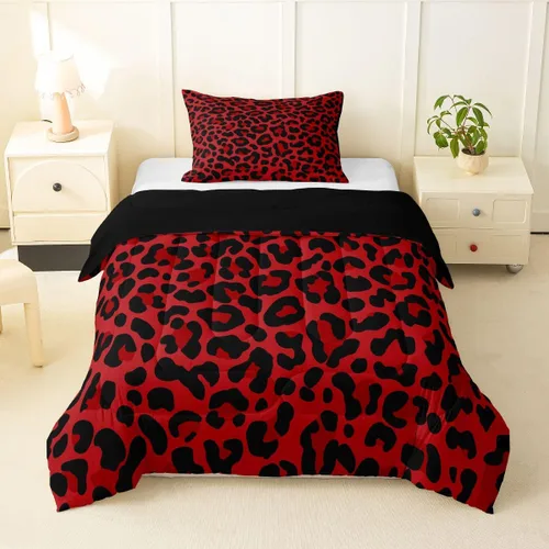 Miniatura 39 de Erosebridal Juego de edredón con estampado de leopardo, tamaño individual para niños, edredón de guepardo occidental, negro y gris, juego de ropa