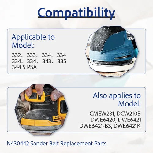 Miniatura 5 de N430442 Correa lijadora orbital aleatoria para DeWalt DWE6423 DWE6420 DWE6421 (paquete de 2)