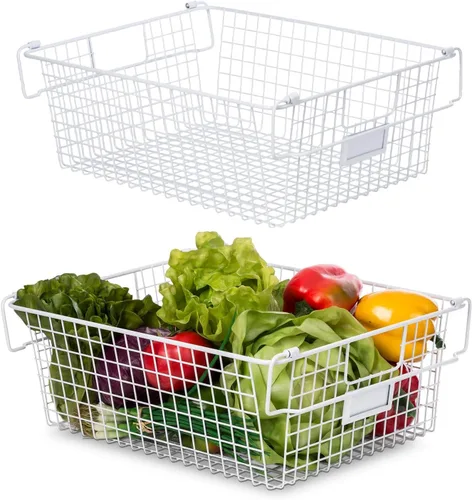 Granrosi Cestas de alambre apilables XXL para organizar, juego de 2 cestas de almacenamiento de alambre blanco con asas; organizador de aperitivos y